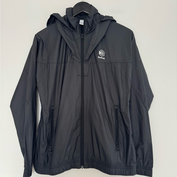 Reebok Classic Black Hooded Windbreaker Jacket